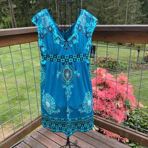 NWT INC International Concepts size Medium Petite Blue Floral Sleeveless Dress